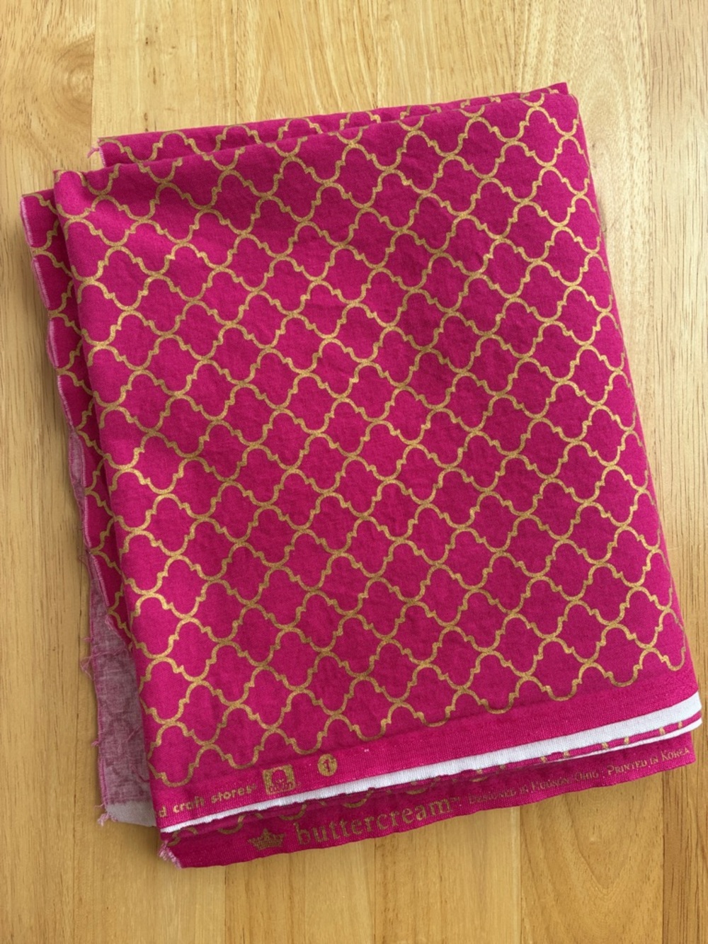 Hot Pink and Gold Geometric Cotton Fabric Buttercream  Hudson Ohio Joann fabric